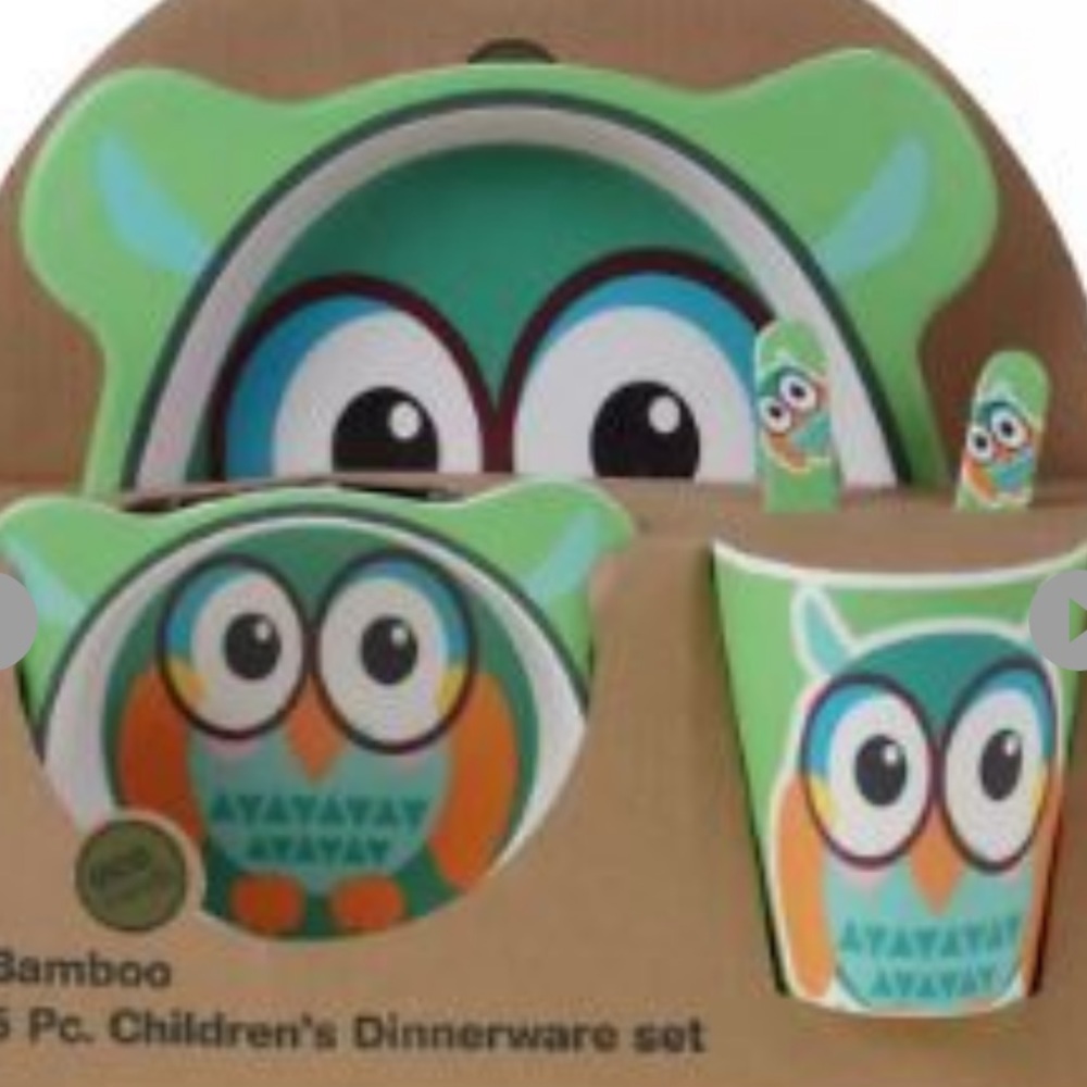 Adorable OWL 🦉 bamboo 5 piece dinnerware set for toddlers